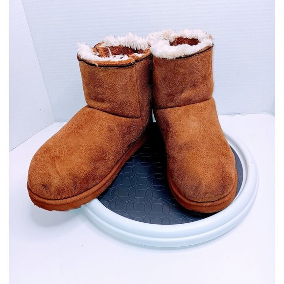 Cozy Mudd Womens Size 11 Brown Faux Suede & Sherpa Lined Ankle Boot Slippers - Picture 2 of 7